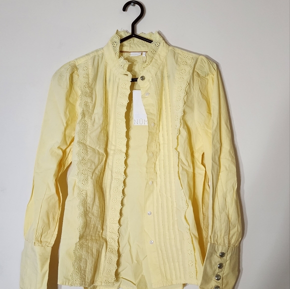 NÜMPH 100% Cotton Yellow Shirt Long sleeves Mandarin collar - Picture 14 of 14